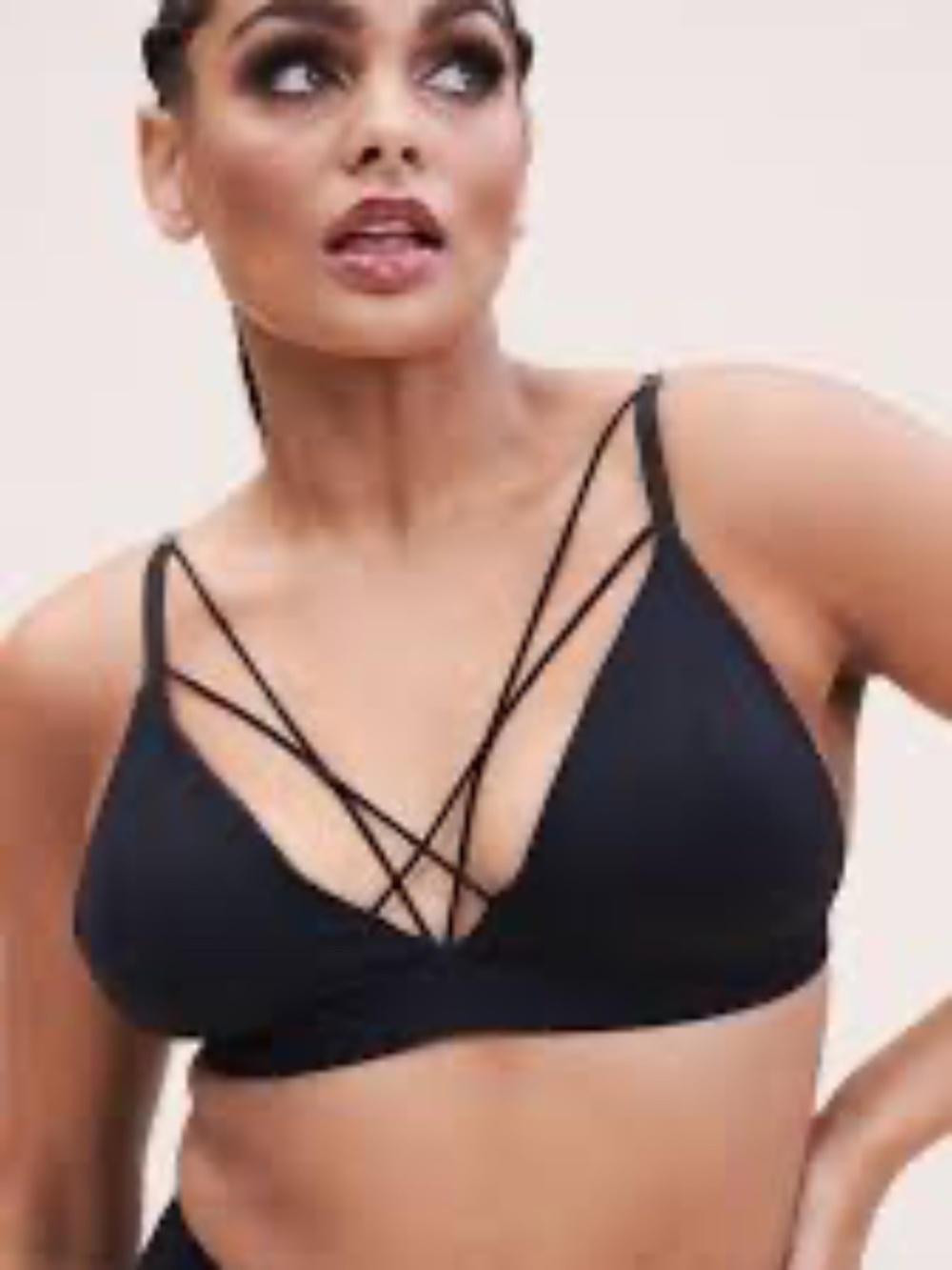 LUNALAE LILY BRA - STRAPPY CRISS CROSS TRIANGLE BRA RECYCLED BLACK US 12 AU 16